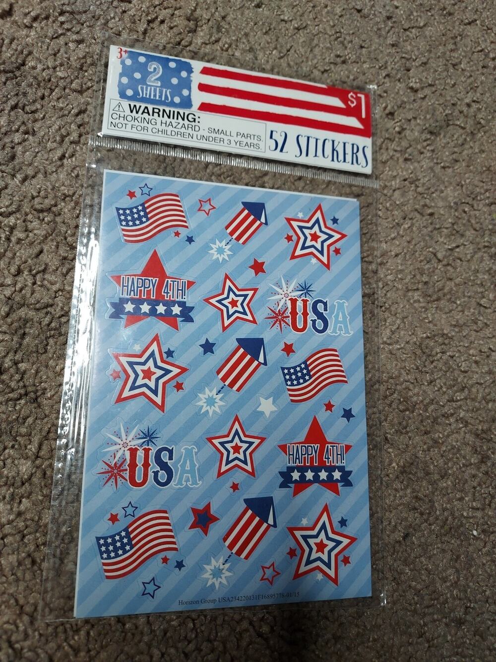 New Horizon Group USA 4th Of July Stickers 2 Sheets 52 Stickers
